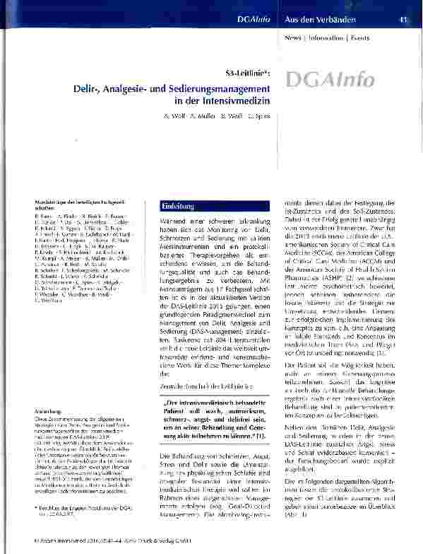 Vorschauseite 1: Delir-, Analgesieund Sedierungsmanagement in der Intensivmedizin