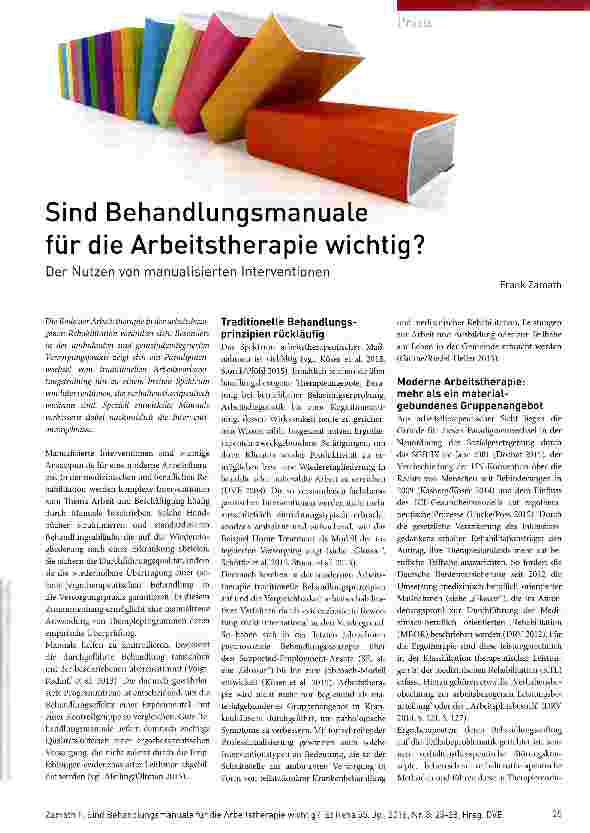 Vorschauseite 1: Sind Behandlungsmanuale für die Arbeitstherapie wichtig?