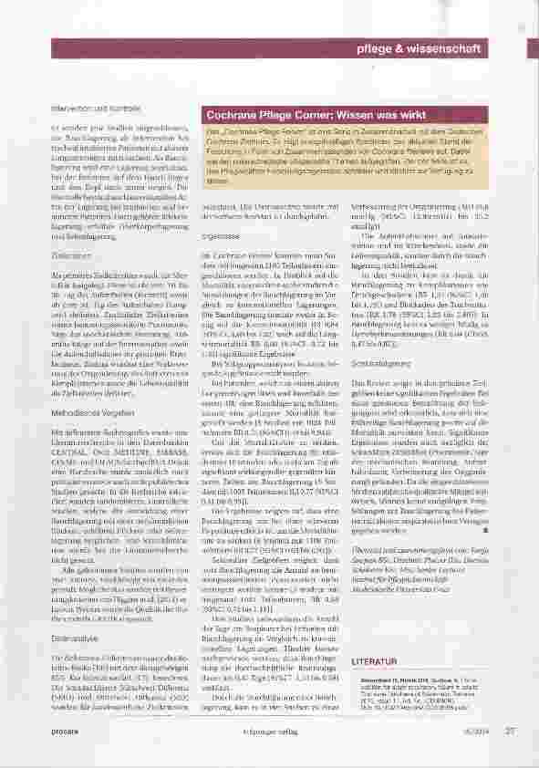 Vorschauseite 2: Cochrane Pflege Forum Bauchlagerung bei künstlich beatmeten Erwachsenen mit akutem Lungenversagen