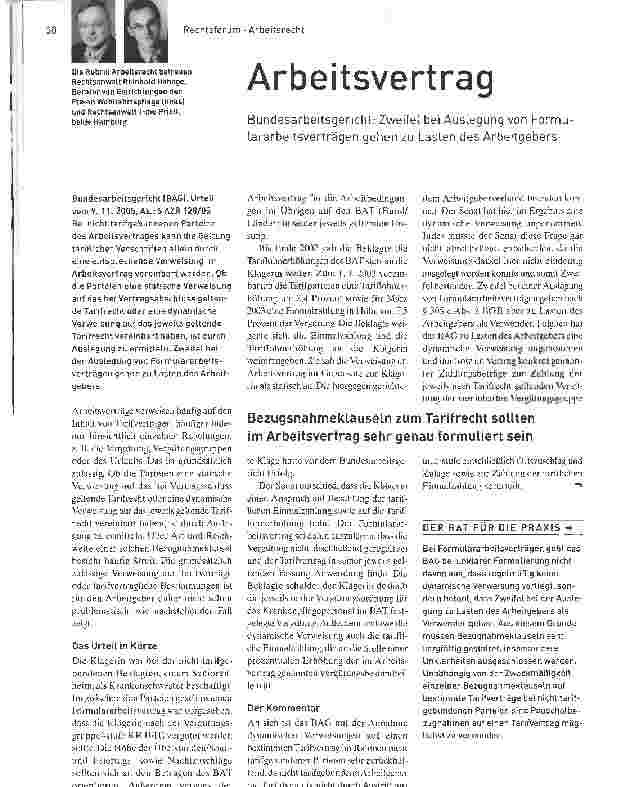 Vorschauseite 1: ArbeitsvertragBundesarbeitsgericht: Zweifel bei Auslegung von Formulararbeitsverträgen gehen zu Lasten des Arbeitgebers