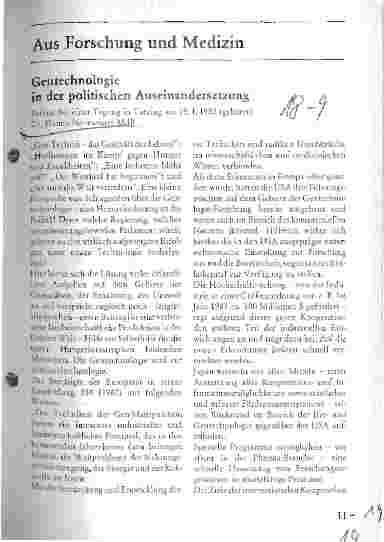 Vorschauseite 1: Gentechnologie in der politischen Auseinandersetzung