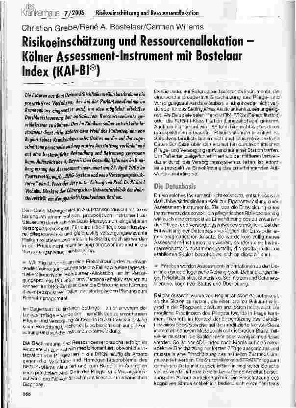 Vorschauseite 1: Risikoeinschätzung und Ressourcenallokation -Kölner Assessment-Instrument mit Bostelaar Index (KAI-BI®)