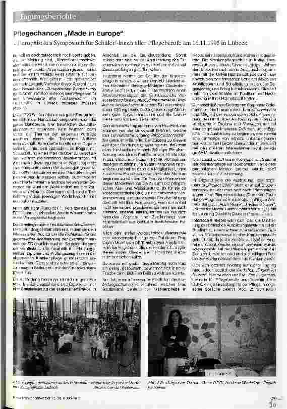 Vorschauseite 1: Pflegechancen Made in Europe Europäisches Symposium für Schüler/-innen aller Pflegeberufe am 16. 11. 1995 in Lübeck