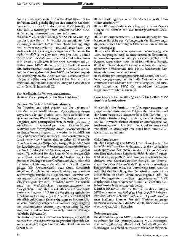 Vorschauseite 2: Das MVZ und die integrierte Versorgung alsneue Versorgungsformen für Krankenhäusereine rechtliche Bestandsaufnahme -