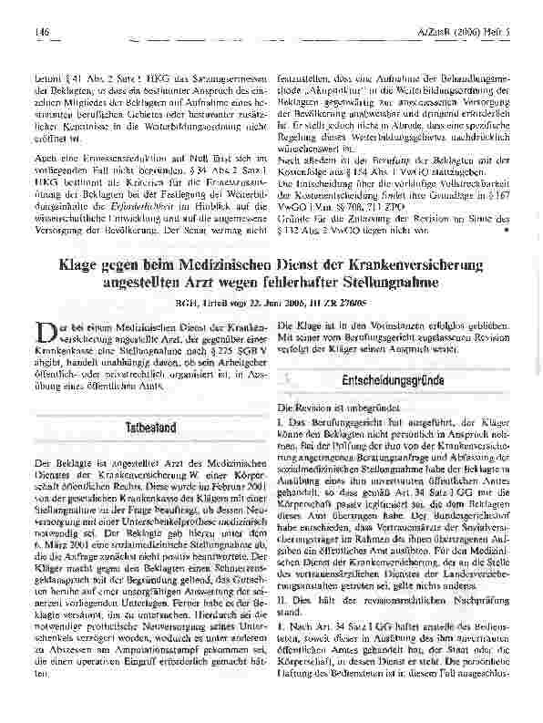 Vorschauseite 6: Entscheidungen Berechtigung zur Führung einer ärztlichen Bezeichnung