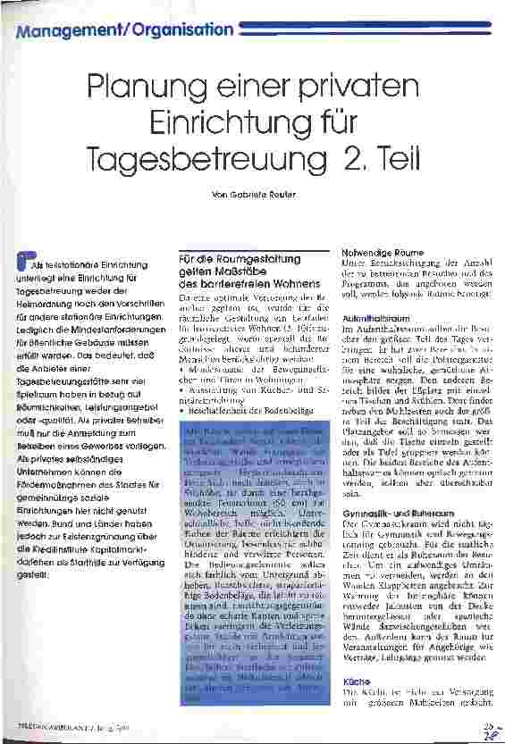 Vorschauseite 1: Planung einer privaten Einrichtung für Tagesbetreuung 2. Teil