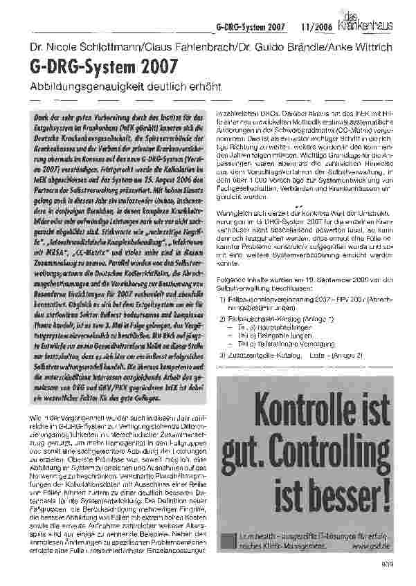 Vorschauseite 1: G-DRG-System 2007 - Abbildungsgenauigkeit deutlich erhöht