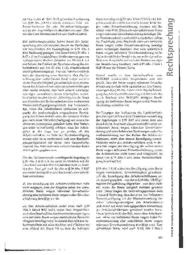 Vorschauseite 5: Beendigung des Arbeitsverhältnisses durch Zugang des Rentenbescheides, auch beim Zusammentreffen einer unbefristeten Rente und einer befristeten Rente