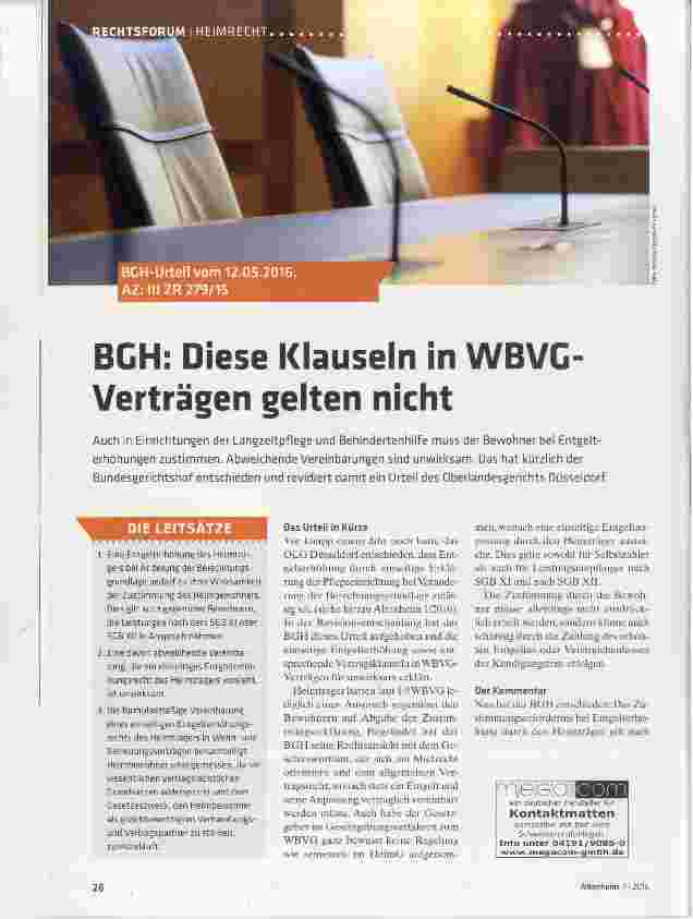 Vorschauseite 1: BGH: Diese Klauseln in WBVG- Verträgen gelten nicht