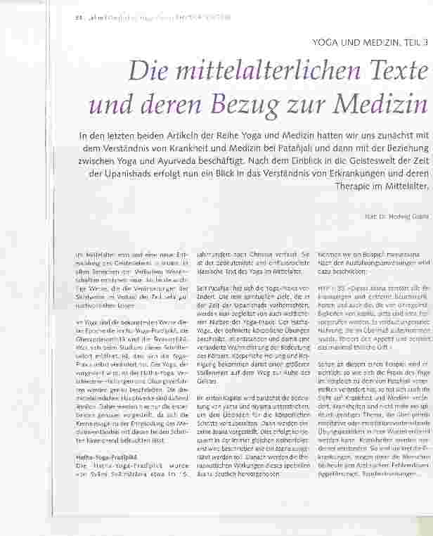 Vorschauseite 1: YOGA UND MEDIZIN, TEIL 3 Die mittelalterlichen Texte und deren Bezug zur Medizin