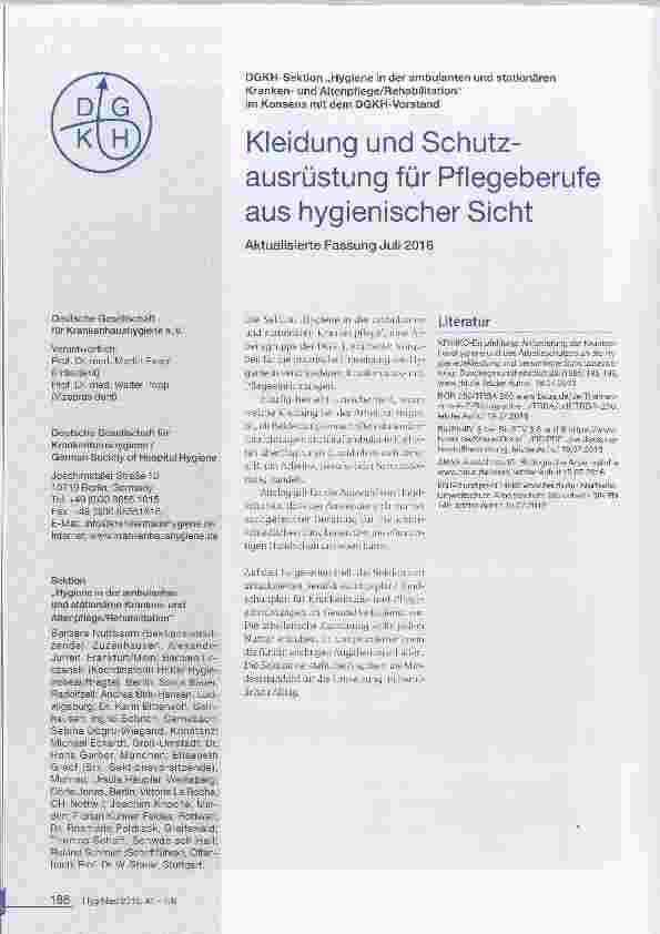 Vorschauseite 1: Kleidung und Schutzausrüstung für Pflegeberufe aus hygienischer Sicht