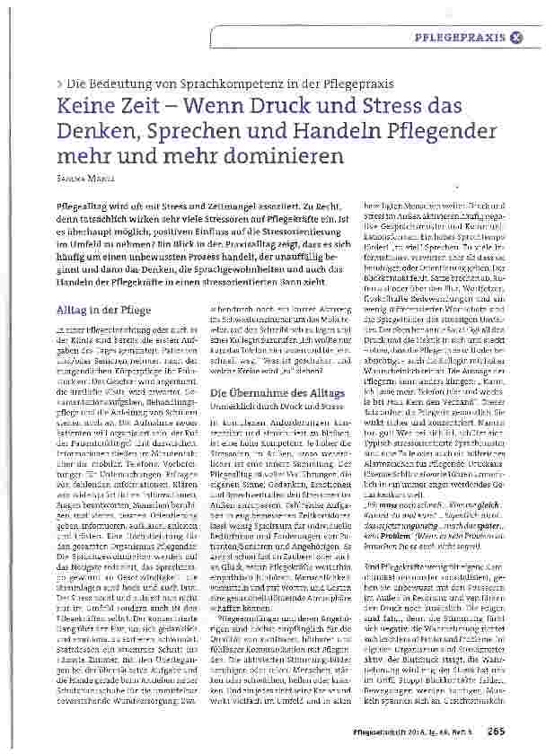 Vorschauseite 1: Keine Zeit - Wenn Druck und Stress das Denken, Sprechen und Handeln Pflegender mehr und mehr dominieren