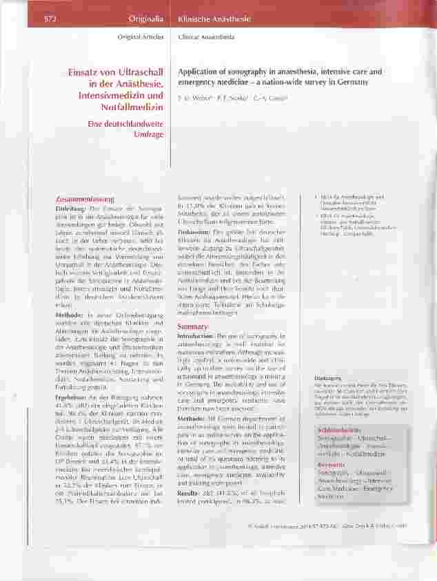Vorschauseite 1: Einsatz von Ultraschall in der Anästhesie Intensivmedizin und Notfallmedizin
