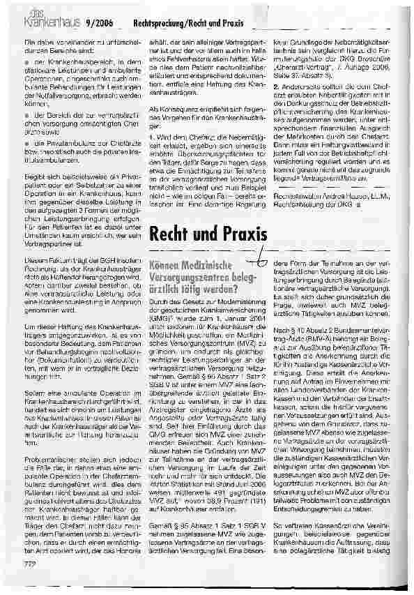 Vorschauseite 1: Können Medizinische Versorgungszentren belegärztlich tätig werden?