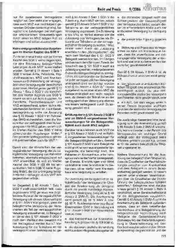 Vorschauseite 2: Können Medizinische Versorgungszentren belegärztlich tätig werden?