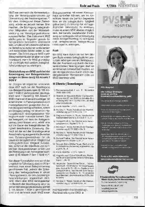 Vorschauseite 4: Können Medizinische Versorgungszentren belegärztlich tätig werden?