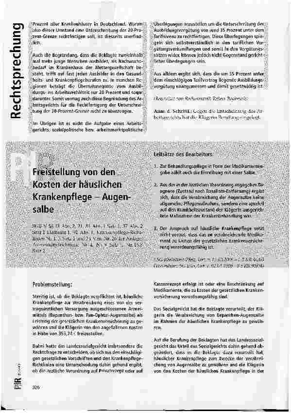 Vorschauseite 1: Freistellung von den Kosten der häuslichen Krankenpflege - Augensalbe