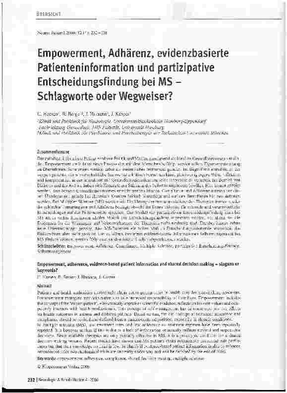Vorschauseite 1: Empowerment, Adhärenz, evidenzbasierte Patienteninformation und partizipative Entscheidungsfindung bei MS - Schlagworte oder Wegweiser?