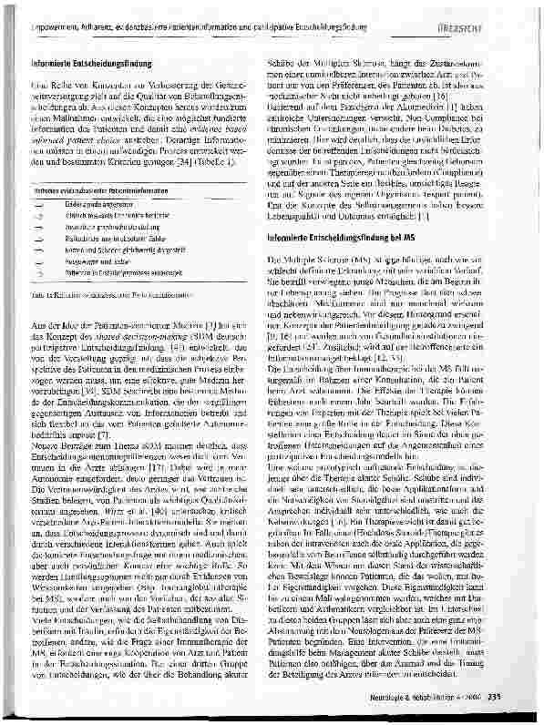 Vorschauseite 4: Empowerment, Adhärenz, evidenzbasierte Patienteninformation und partizipative Entscheidungsfindung bei MS - Schlagworte oder Wegweiser?
