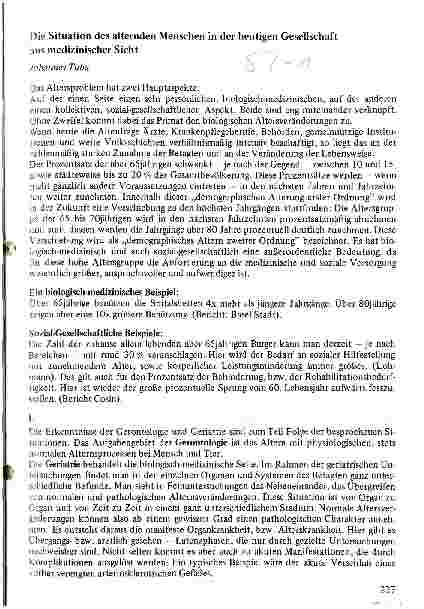 Vorschauseite 1: Die Situation des alternden Menschen in der heutigen Gesellschaft aus medizinischer Sicht