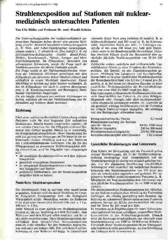 Vorschauseite 1: Strahlenexposition auf Stationen mit nuklearmedizinisch untersuchten Patienten