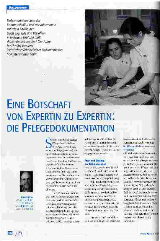 Vorschauseite 1: Eine Botschaft von Expertin zu Expertin: Die Pflegedokumentation