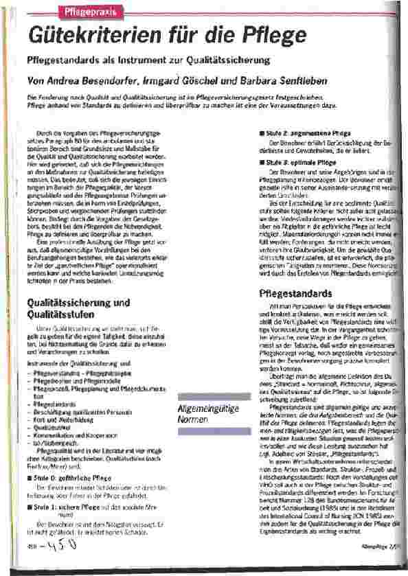 Vorschauseite 1: Gütekriterien für die Pflege