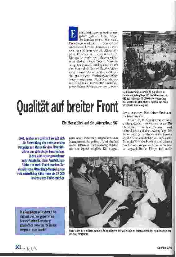 Vorschauseite 1: Qualität auf breiter Front Ein Messeblick auf die Altenpflege 96