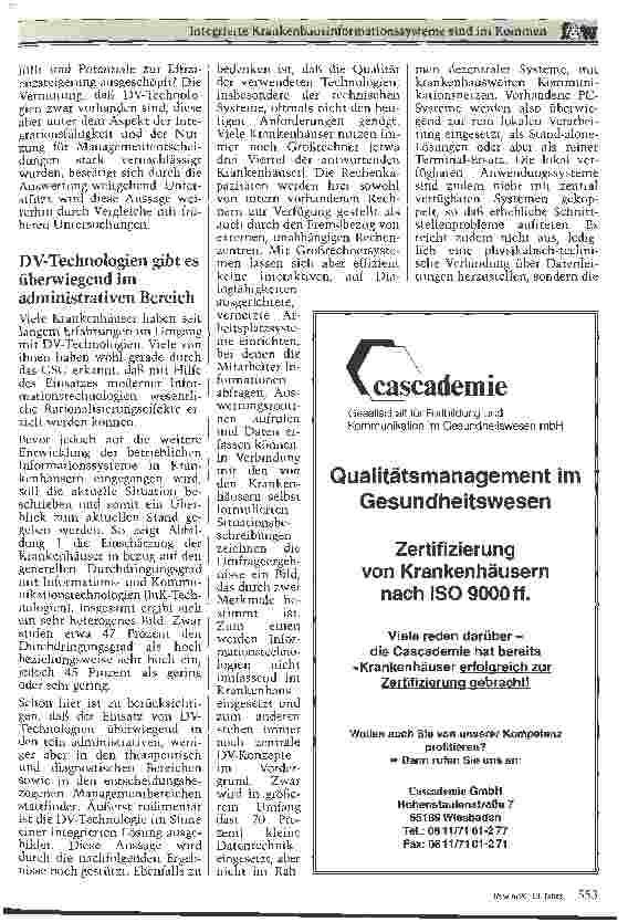 Vorschauseite 2: Integrierte Krankenhausinformationssysteme sind im Kommen Empirische Untersuchung der Universität Dortmund macht Lücken deutlich