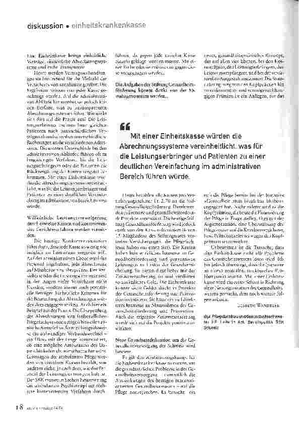 Vorschauseite 2: Was bringt die Einheitskasse der Pflege?