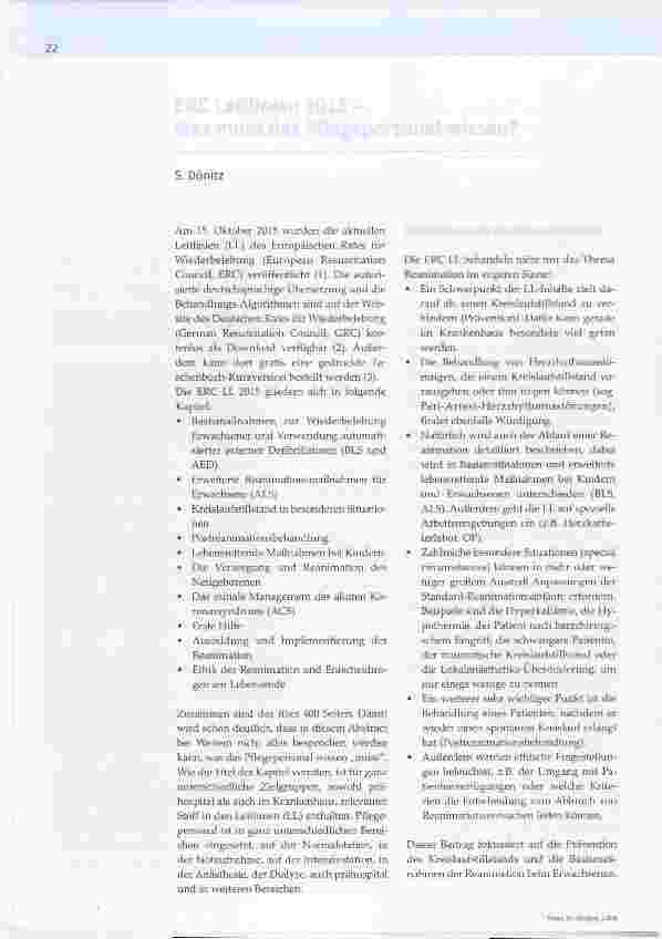 Vorschauseite 1: ERC Leitlinien 2015- Was muss das Pflegepersonal wissen?