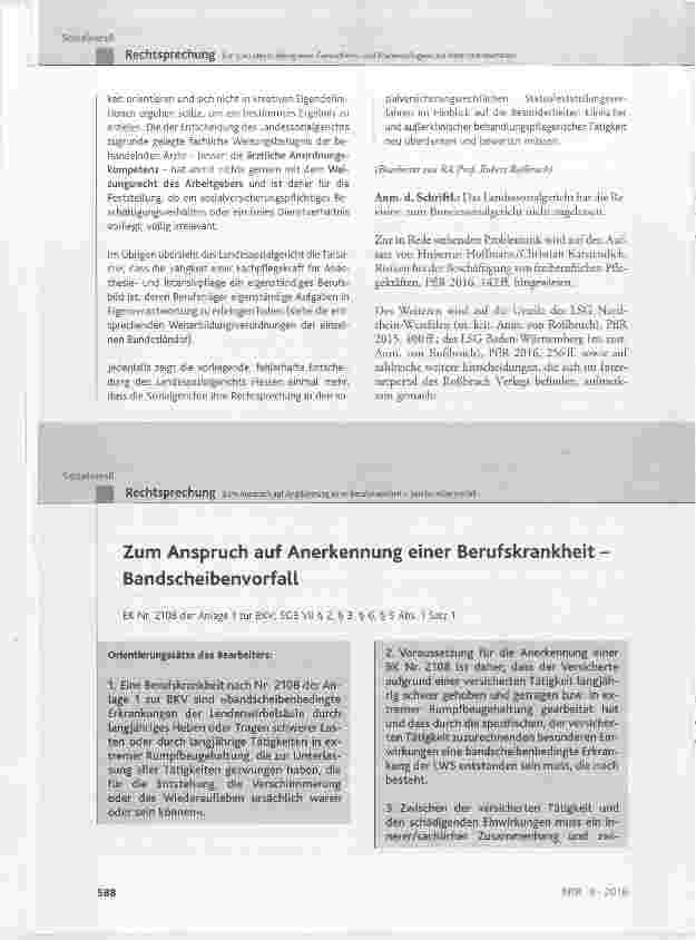 Vorschauseite 1: Zum Anspruch auf Anerkennung einer Berufskrankheit - Bandscheibenvorfall