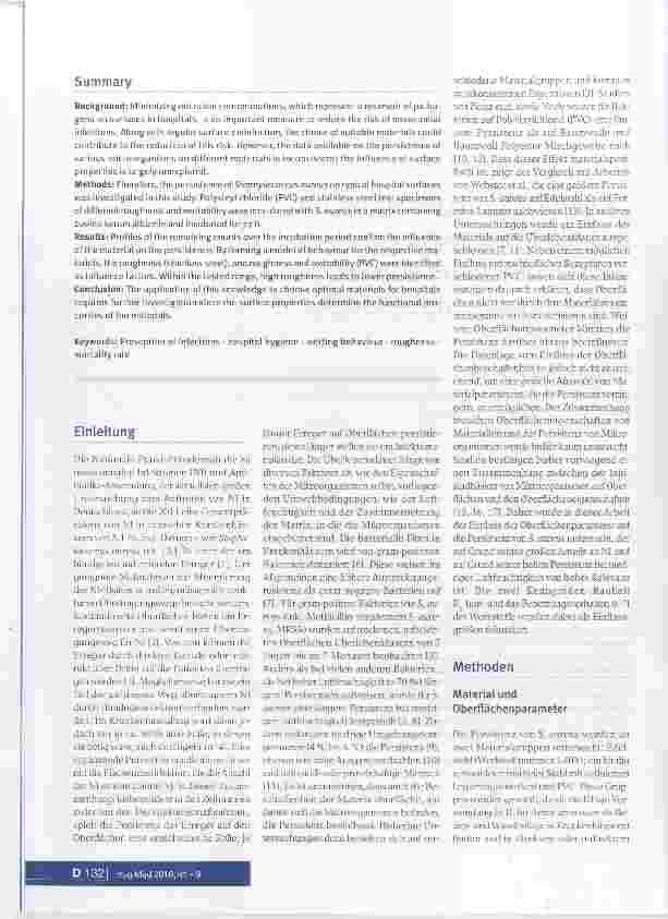 Vorschauseite 2: Einfluss von Material und Oberflächeneigenschaften auf die Persistenz von Staphylococcus aureus auf krankenhausüblichen Oberflächen
