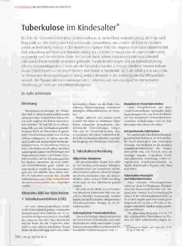Vorschauseite 1: Tuberkulose im Kindesalter