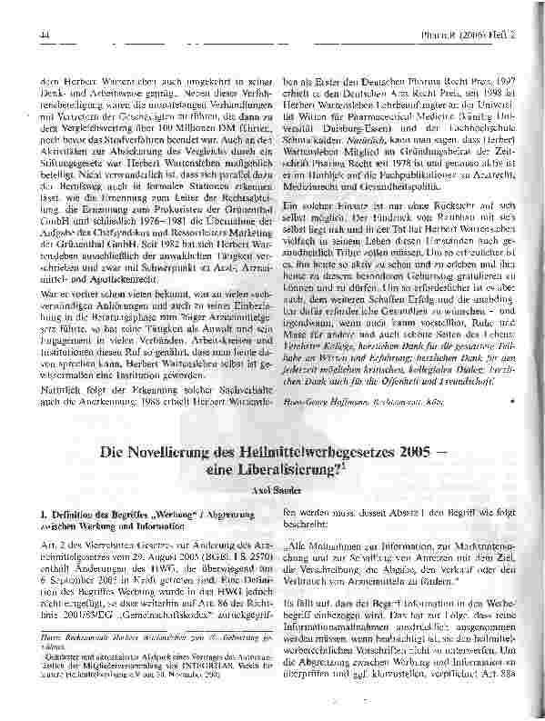 Vorschauseite 1: Die Novellierung des Heilmittelwerbegesetzes 2005eine Liberalisierung?