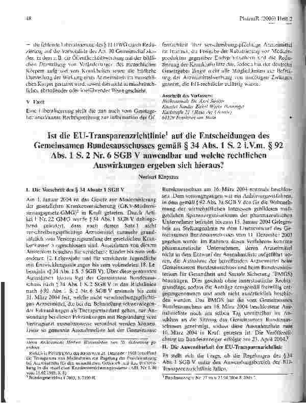 Vorschauseite 5: Die Novellierung des Heilmittelwerbegesetzes 2005eine Liberalisierung?