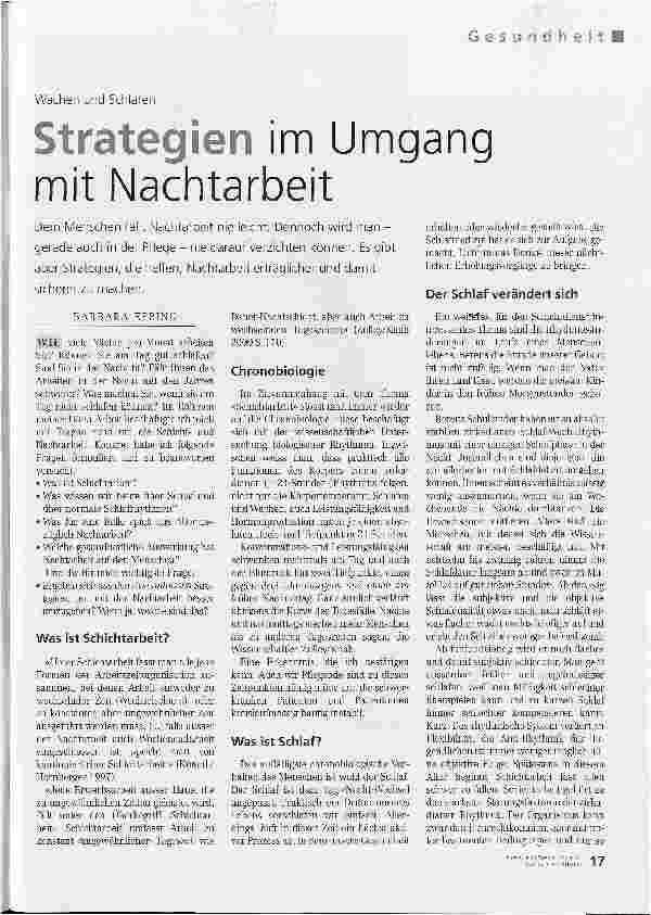 Vorschauseite 1: Wachen und Schlafen - Strategien im Umgang mit Nachtarbeit