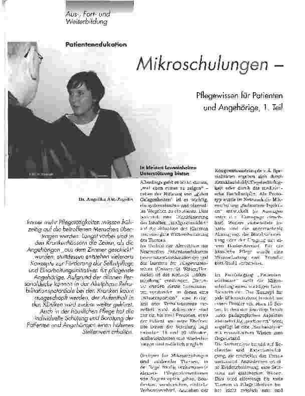 Vorschauseite 1: MikroschulungenPflegewissen für Patienten und Angehörige, 1. Teil