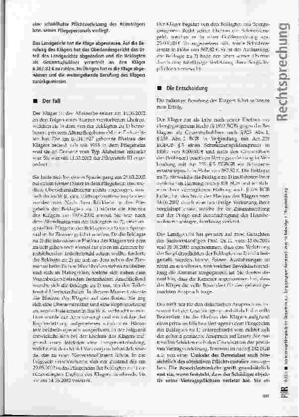 Vorschauseite 2: Schmerzensgeldanspruch des Ehepartners aus übergegangenem Recht nach Sturz mit Todesfolge in Pflegeeinrichtung
