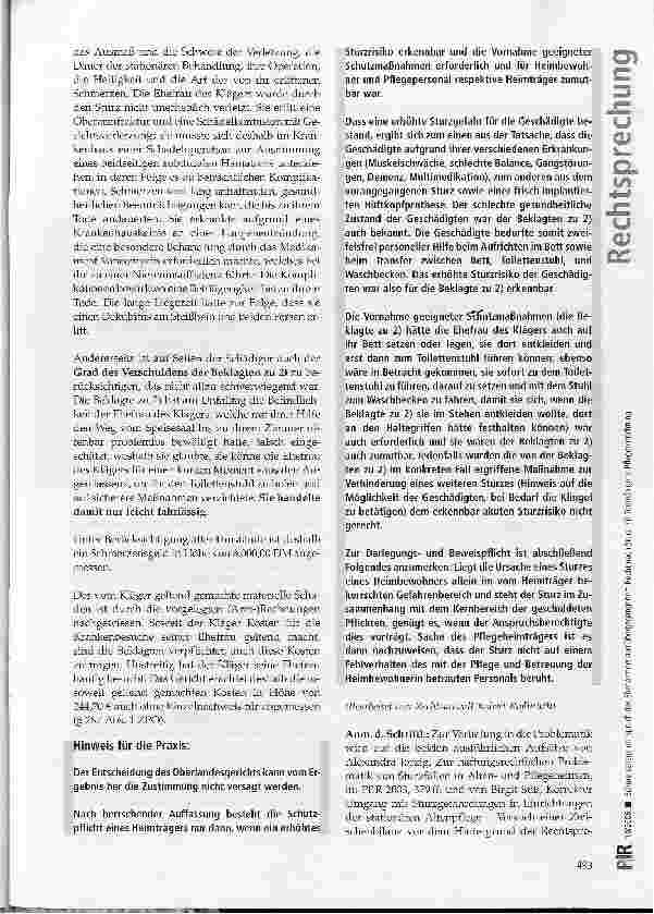 Vorschauseite 4: Schmerzensgeldanspruch des Ehepartners aus übergegangenem Recht nach Sturz mit Todesfolge in Pflegeeinrichtung