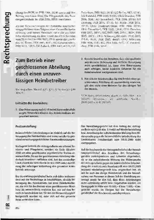 Vorschauseite 5: Schmerzensgeldanspruch des Ehepartners aus übergegangenem Recht nach Sturz mit Todesfolge in Pflegeeinrichtung