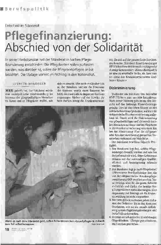 Vorschauseite 1: Pflegefinanzierung: Abschied von der Solidarität