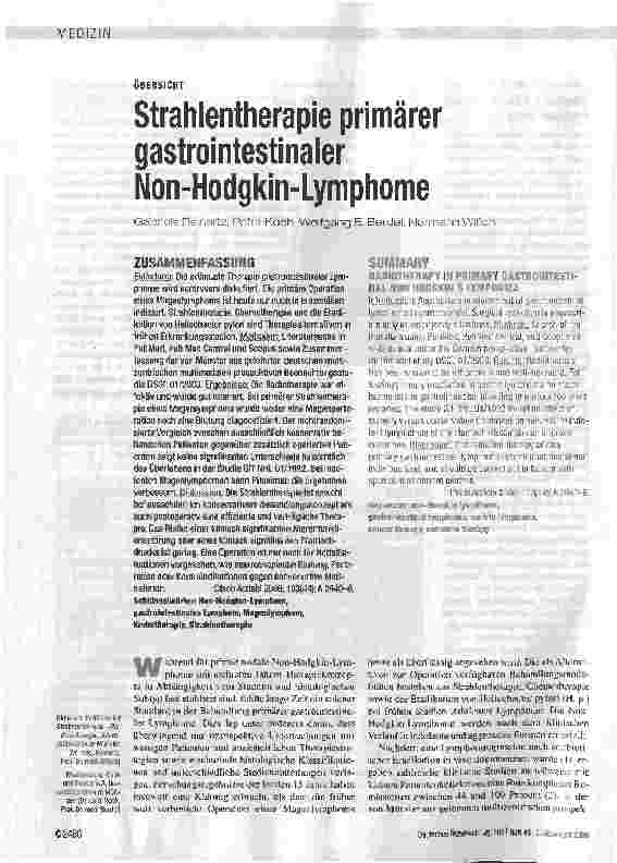 Vorschauseite 1: Strahlentherapie primärer gastrointestinalerNon-Hodgkin-Lymphome