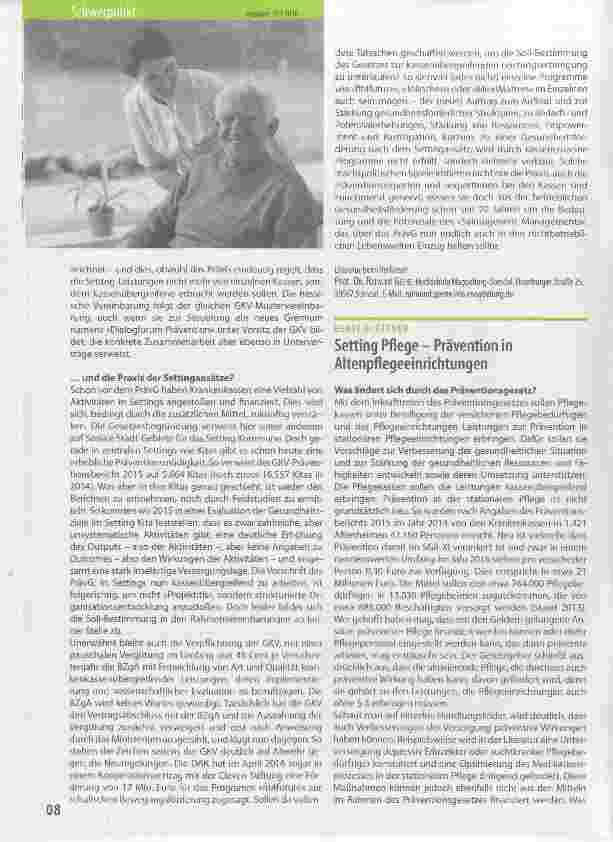 Vorschauseite 2: Das Präventionsgesetz und der Settingansatz