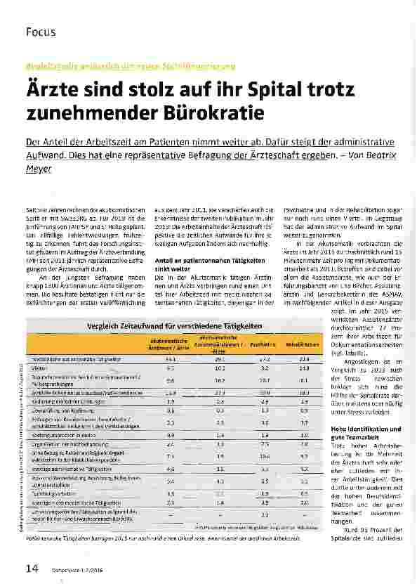 Vorschauseite 1: Ärzte sind stolz auf ihr Spital trotz zunehmender Bürokratie