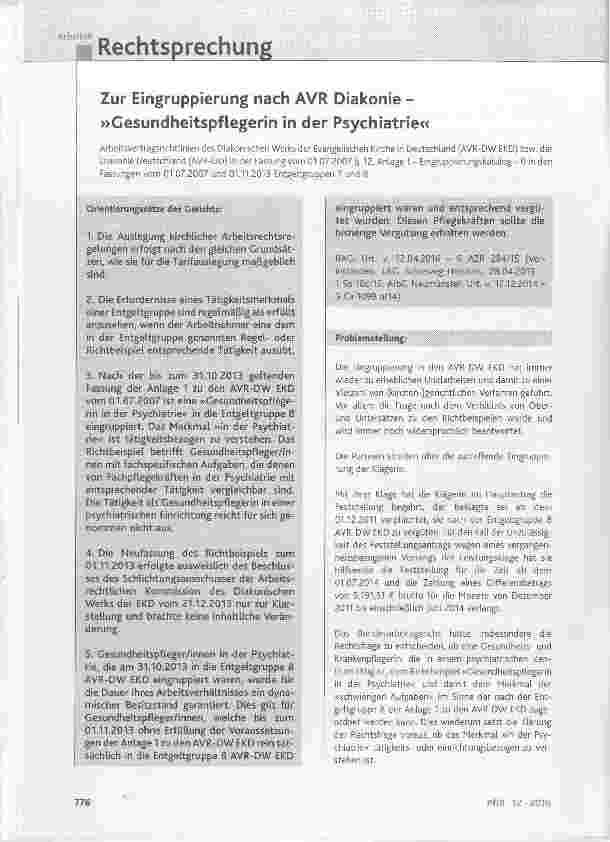 Vorschauseite 1: Zur Eingruppierung nach AVR Diakonie »Gesundheitspflegerin in der Psychiatrie«