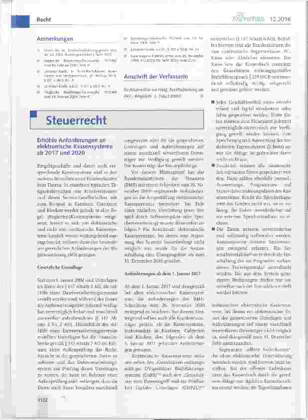 Vorschauseite 1: Erhöhte Anforderungen an elektronische Kassensysteme ab 2017 und 2020