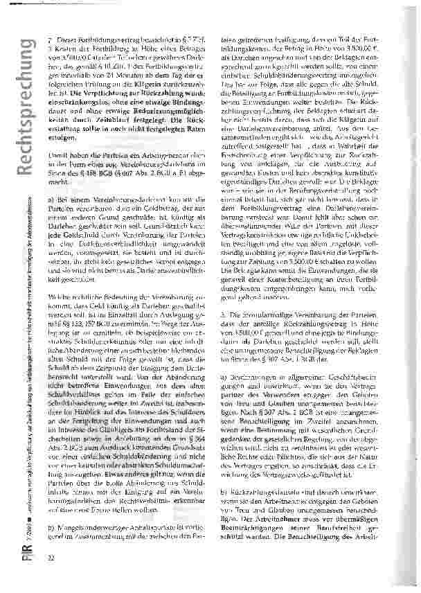 Vorschauseite 4: Unwirksame vertragliche Verpflichtung zur Zurückzahlung von Fortbildungskosten bei nicht schuldhaft veranlasster Beendigung des Arbeitsverhältnisses