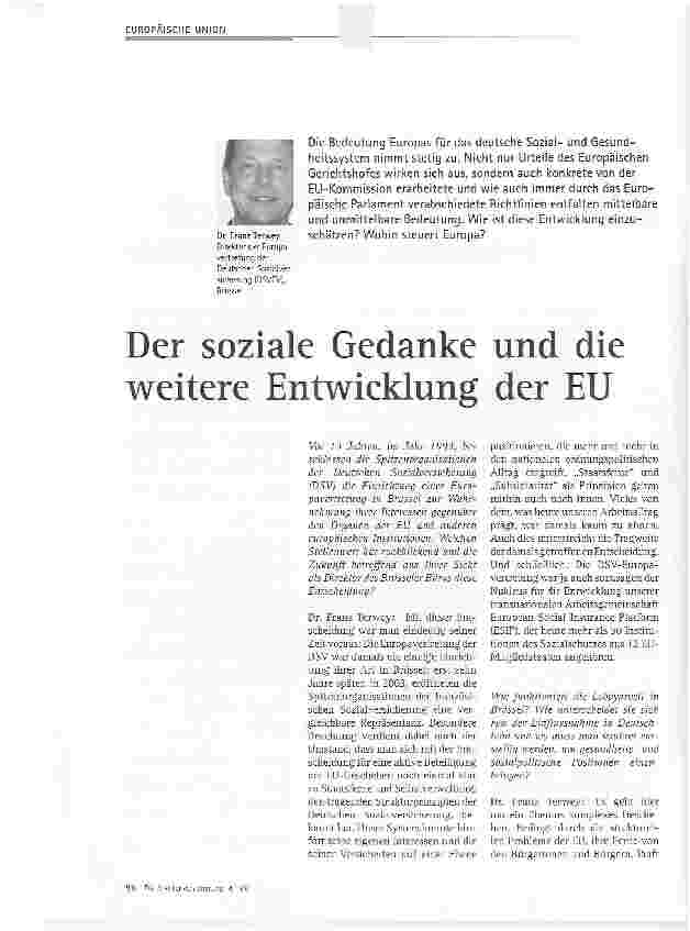 Vorschauseite 1: Der soziale Gedanke und die weitere Entwicklung der EU
