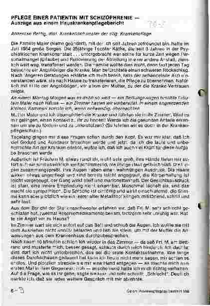 Vorschauseite 1: Pflege einer Patientin mit Schizophrenie - - Auszüge aus einem Hauskrankenpflegebericht